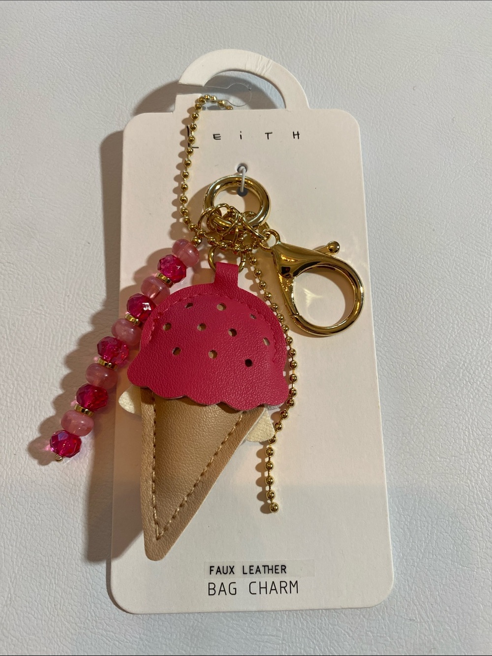Leith Pink & Tan Ice Cream Cone Bag Charm with Gold Hardware